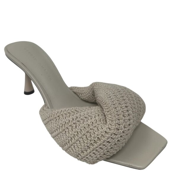 Studio Amelia Crochet Twisted Front Open Toe Slip On Heeled Leather Mules Size 7 - Picture 1 of 12